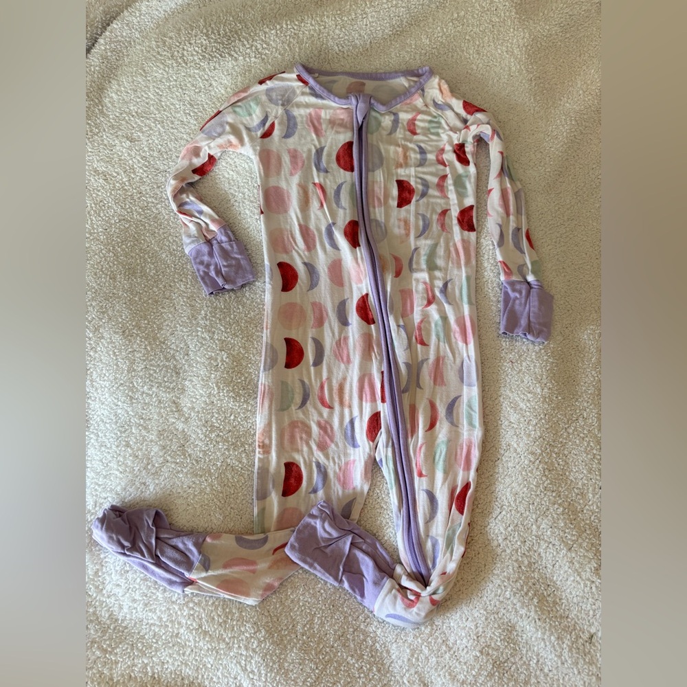 Little Sleepies Bamboo Luna Moon Zip Footie Pajama, pink and purple, 12-18 mo